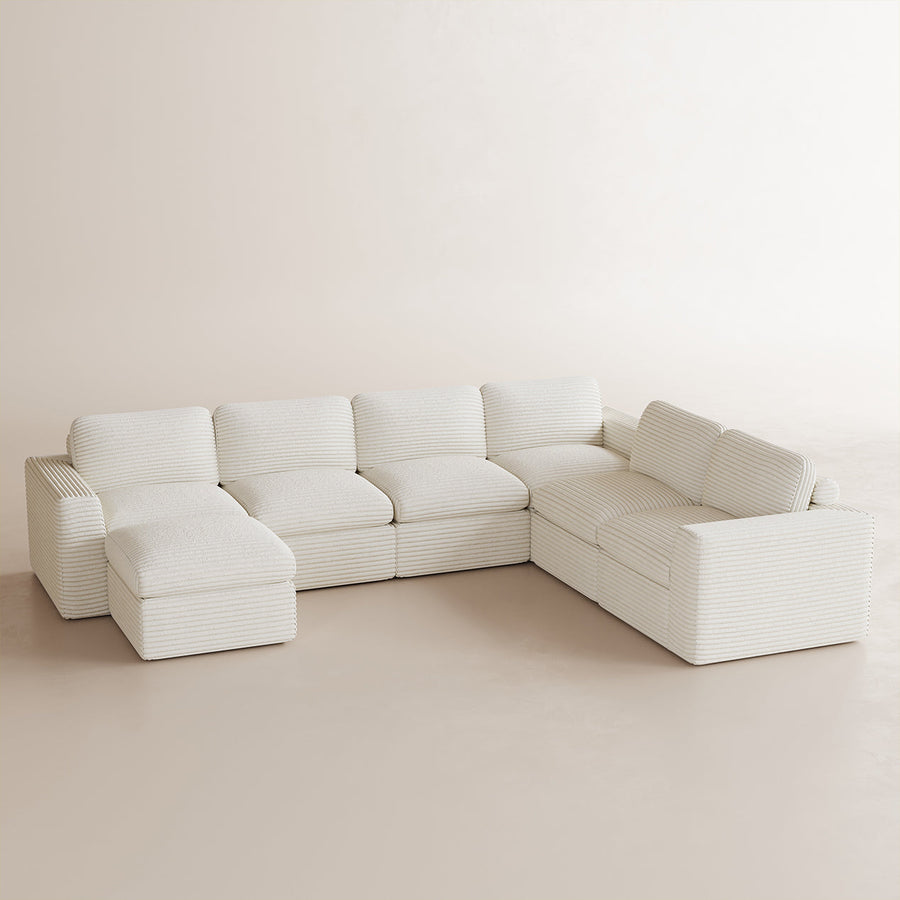 White-Beige-/-Corduroy-7-Seats-U-Shaped-Sectional