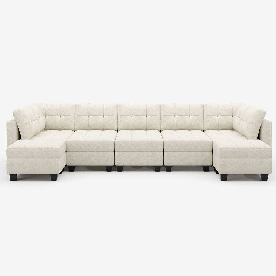 Oatmeal-Beige-/-Chenille-12-Seat-Open-U-Shaped-Sectional