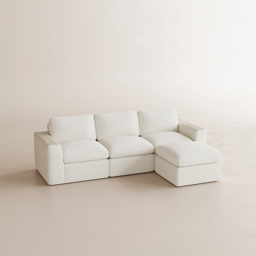 White-Beige-/-Corduroy-4-Seat-L-Shaped-Sectional