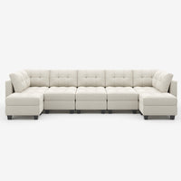 Cosmic-Latte-/-Velvet-12-Seat-Open-U-Shaped-Sectional
