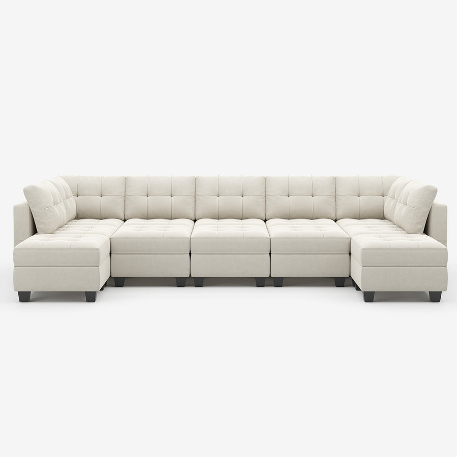 Cosmic-Latte-/-Velvet-12-Seat-Open-U-Shaped-Sectional