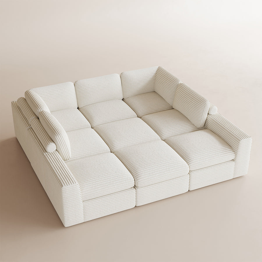 White-Beige-/-Corduroy-9-Seats-Sleeper-Sectional