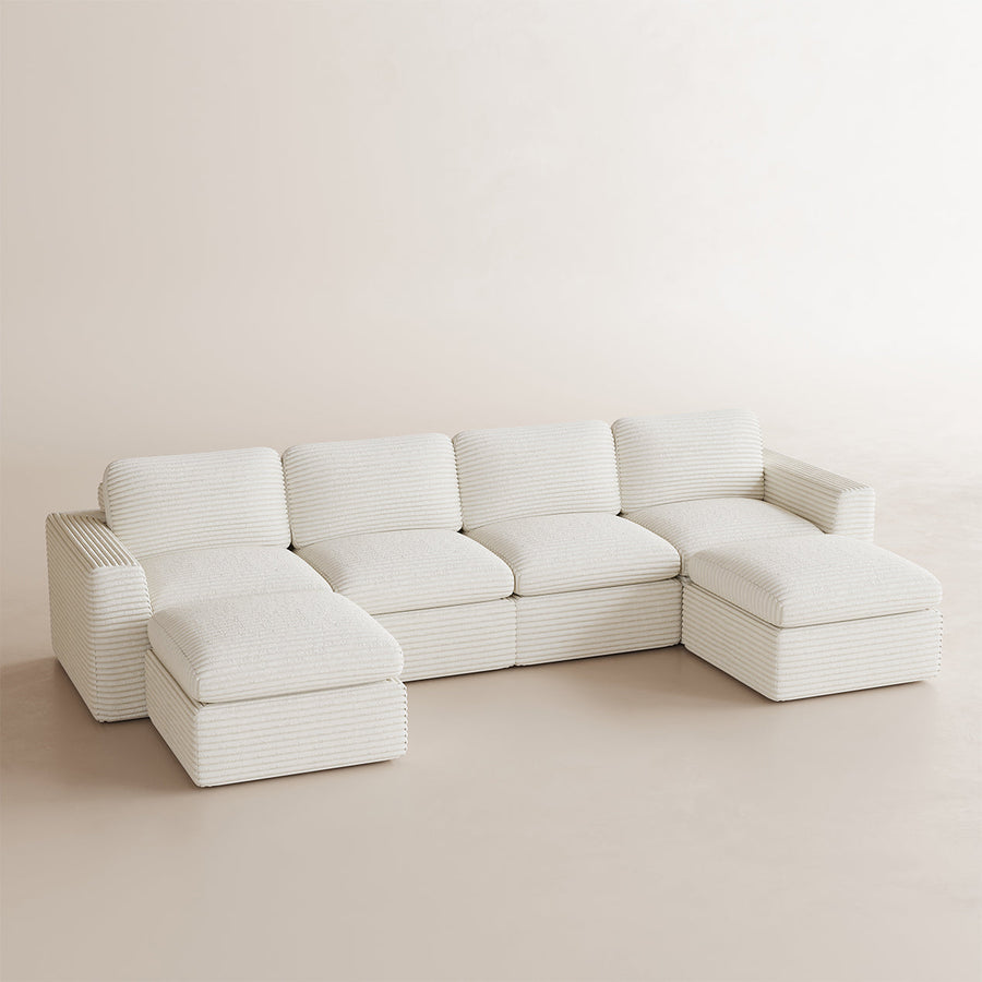 White-Beige-/-Corduroy-6-Seat-U-Shaped-Open-Sectional