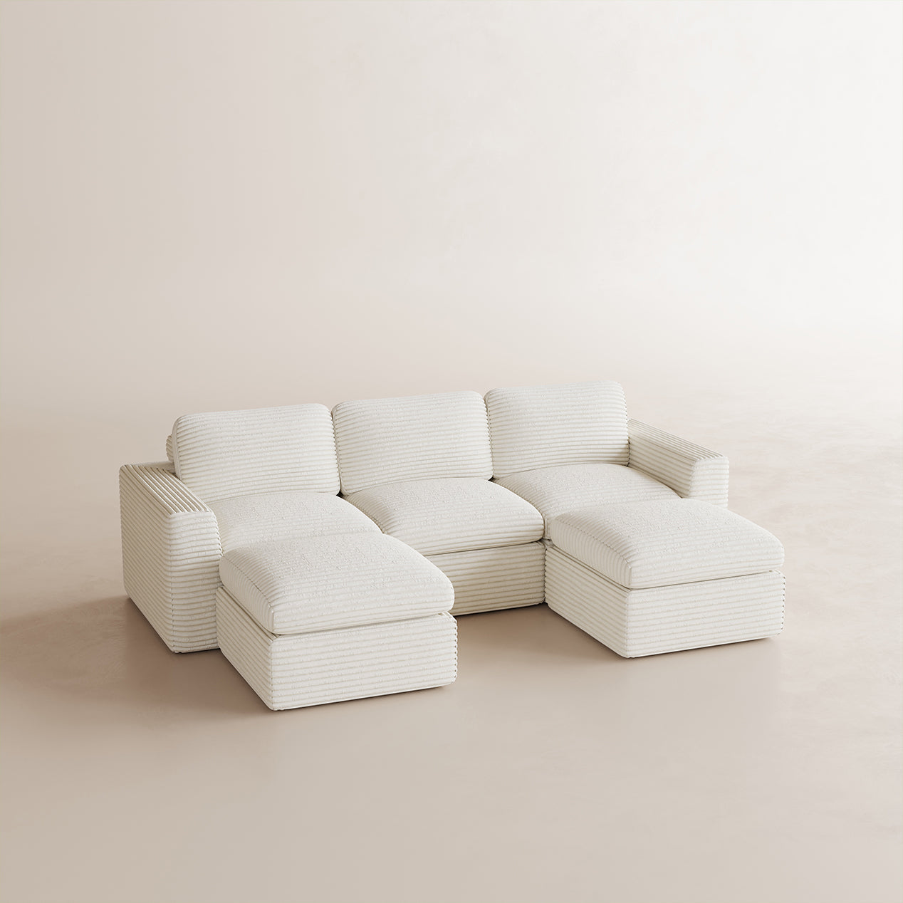 Corduroy-White-Beige-3-Seats-U-Shaped-Sectional