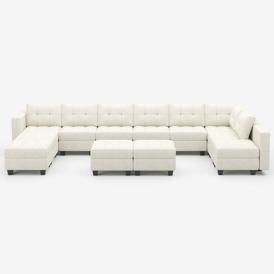 Oatmeal-Beige-/-Chenille-12-Seat-U-Shaped-Sectional
