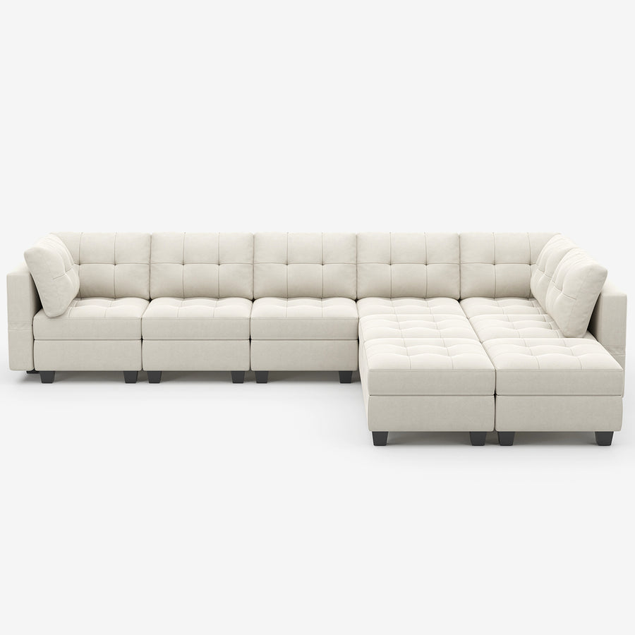 Cosmic-Latte-/-Velvet-9-Seat-L-Shaped-Sectional