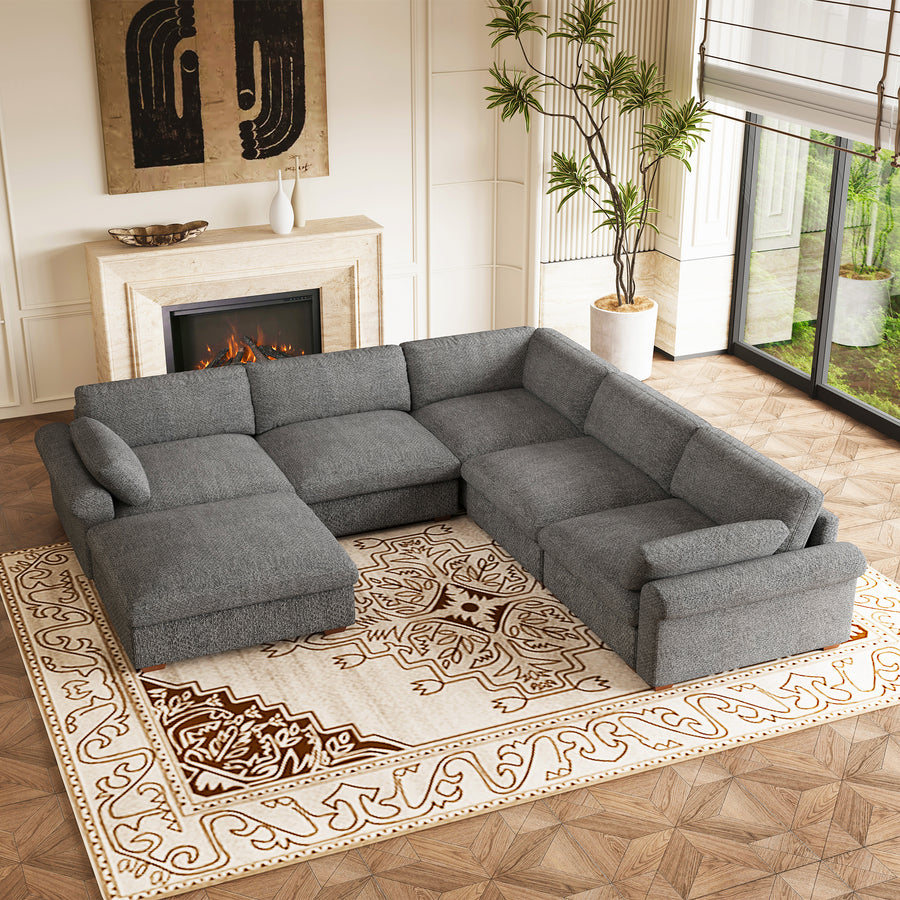 Silver-Grey-/-Chenille-5-Seat-Corner-Sectional-with-Ottoman