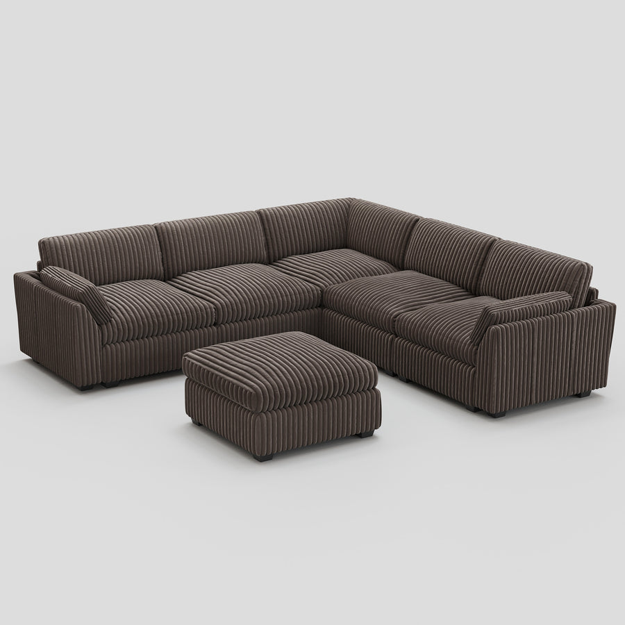 Mink-Brown-/-Corduroy-6-Seat-U-Shaped-Sectional-with-Return