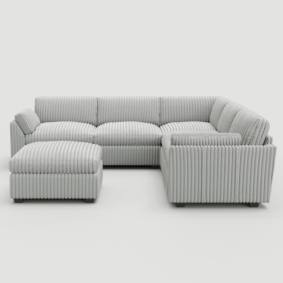 Cloud-Gray-/-Corduroy-6-Seat-U-Shaped-Sectional-with-Return