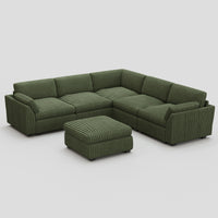 Olivewood-Green-/-Corduroy-6-Seat-U-Shaped-Sectional-with-Return