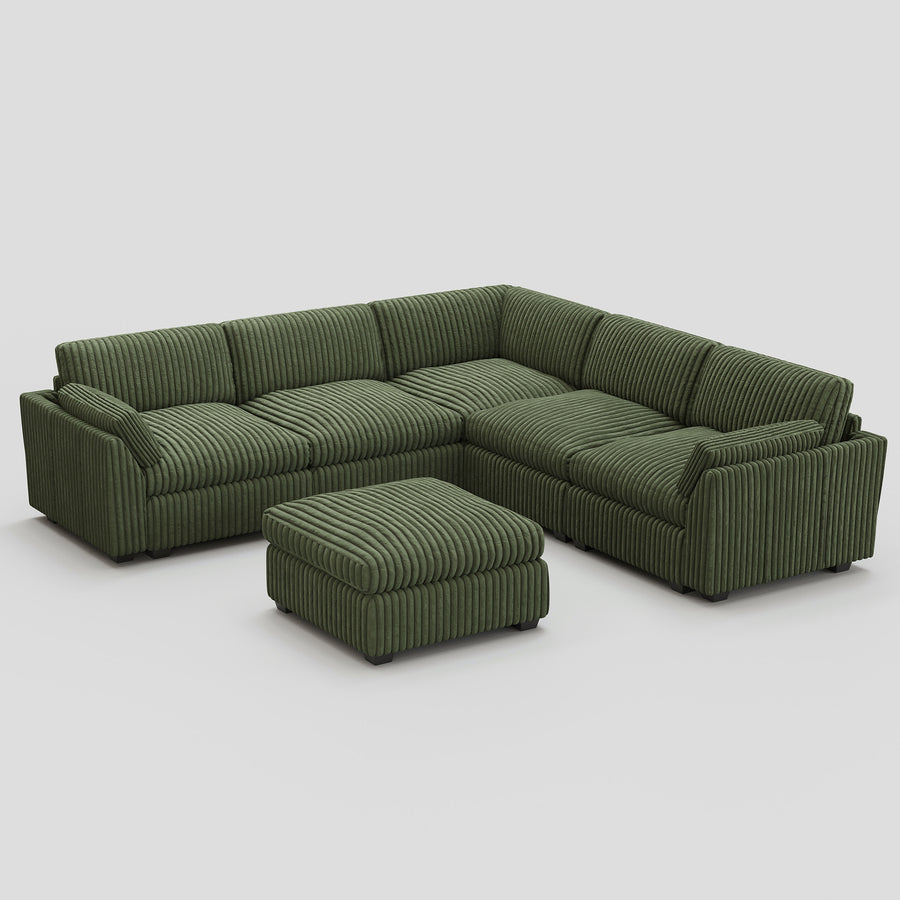 Olivewood-Green-/-Corduroy-6-Seat-U-Shaped-Sectional-with-Return
