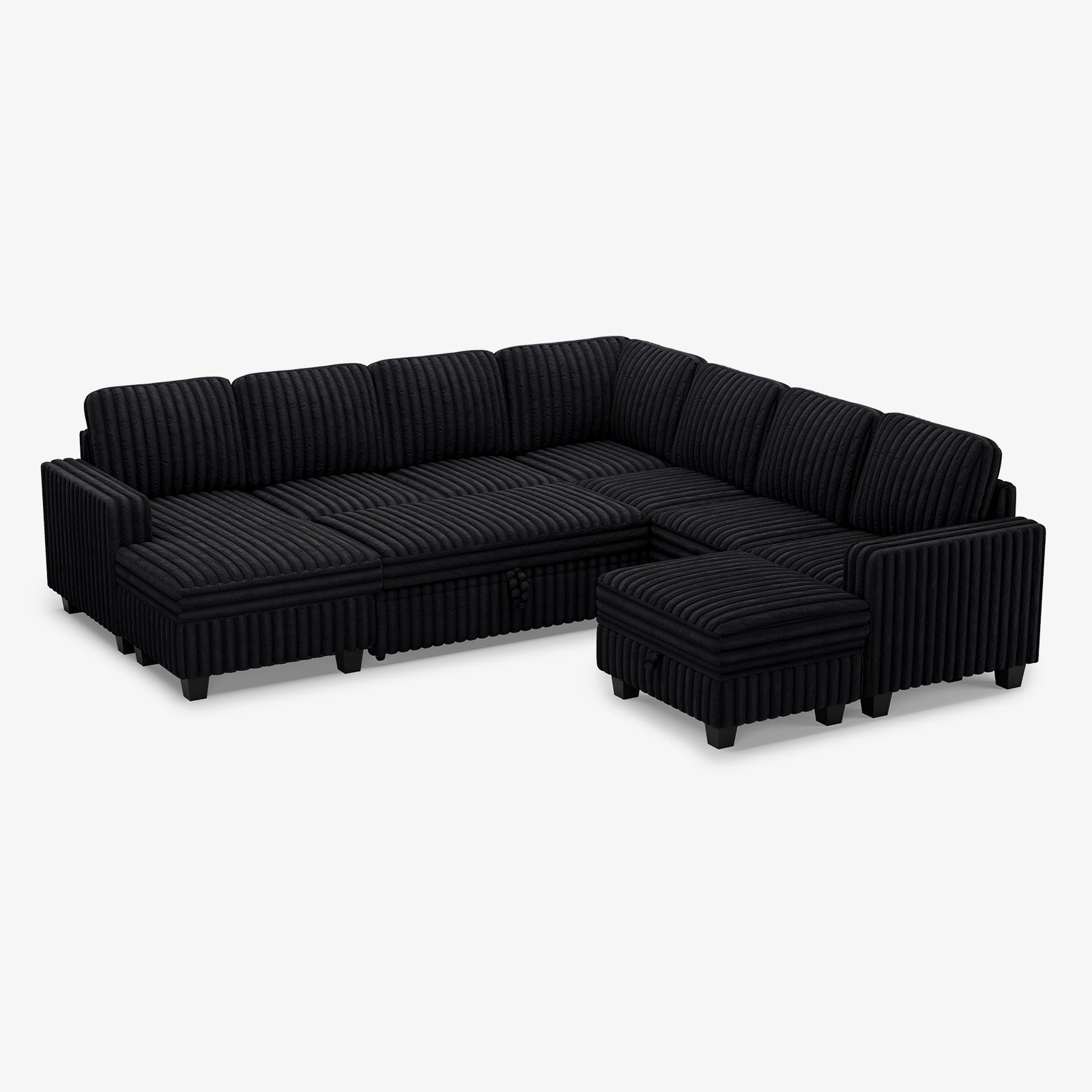 Belffin 7 Seats Modular Faux Rabbit Fur Corduroy Pull-out Sleeper Sofa with Storage Seats and Chaise