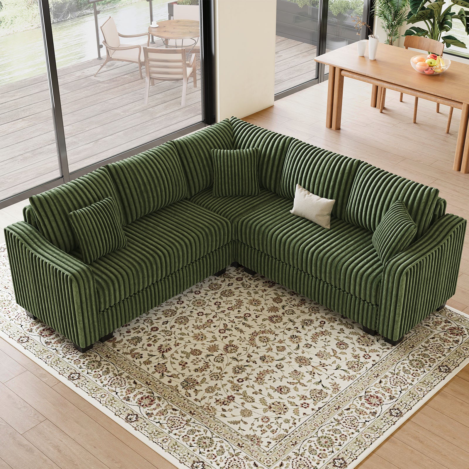 Olivewood-Green-/-Corduroy-5-Seats-Corner-Sectional
