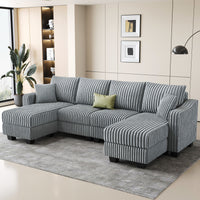 Frosted-Grey-/-Corduroy-4-Seats-U-Shaped-Sectional