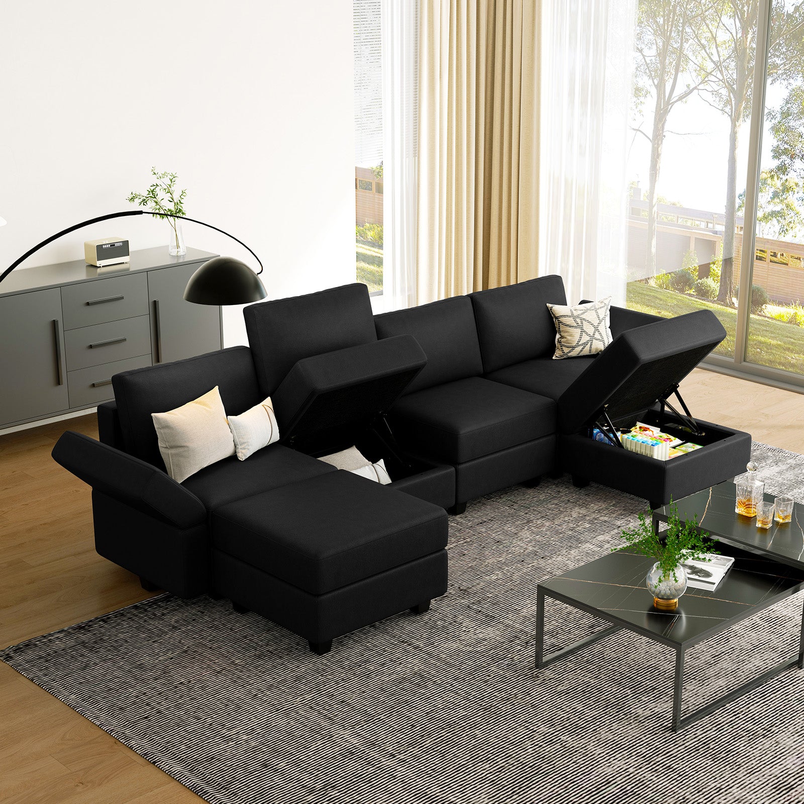 Belffin 6 Seats + 6 Sides Modular Leather Sofa with Storage Seat