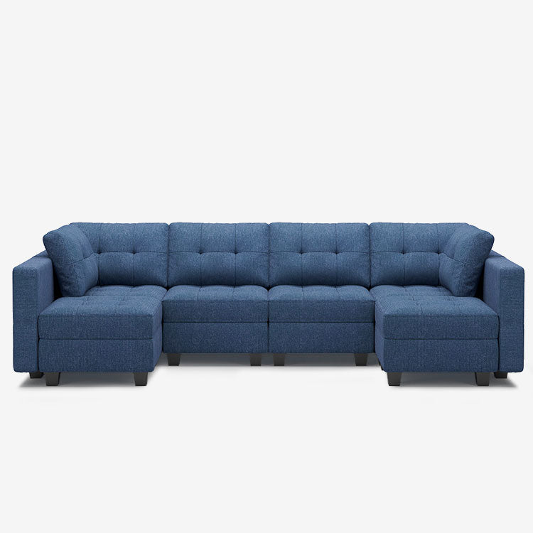 Prussian-Blue-/-Weave-6-Seat-U-Shaped-Sectional