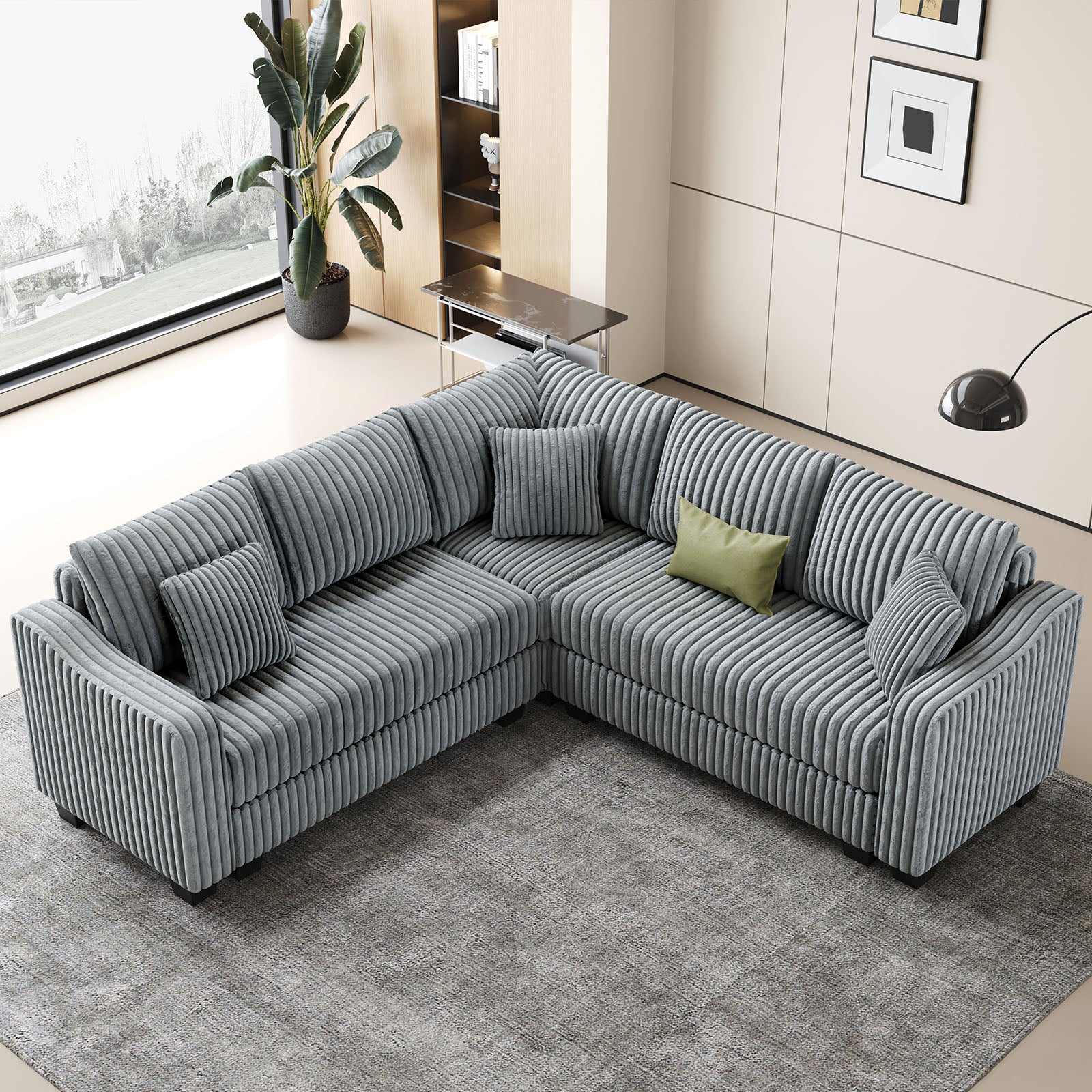 Frosted-Grey-/-Corduroy-5-Seats-Corner-Sectional