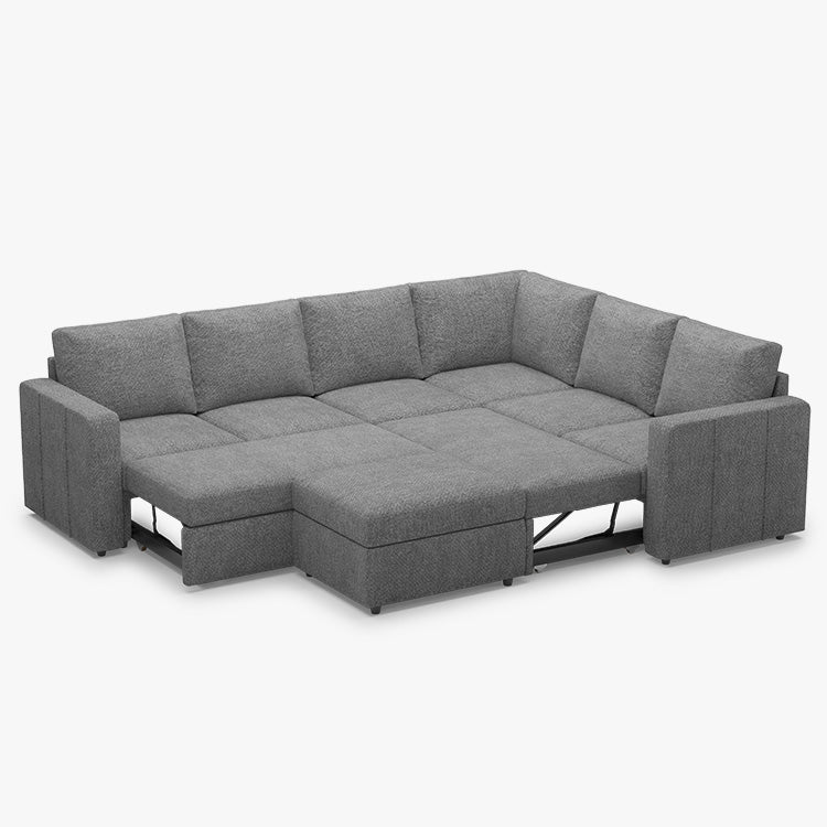 Belffin 6 Seats Modular Chenille Pull-out Sofa with Storage Ottoman