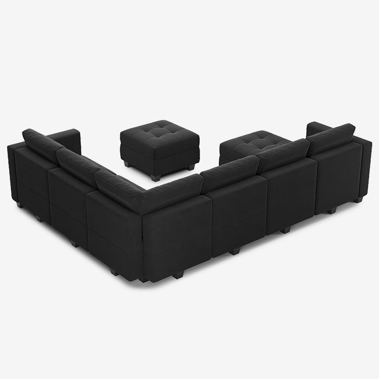 Belffin 7 Seats + 9 Sides Modular Velvet Tufted Sofa with Storage Seat and Ottoman