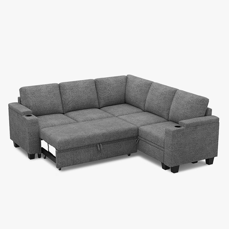 Belffin Modular 5 Seater Modular Chenille Pull-out  Sleeper Sofa with Storage Seats