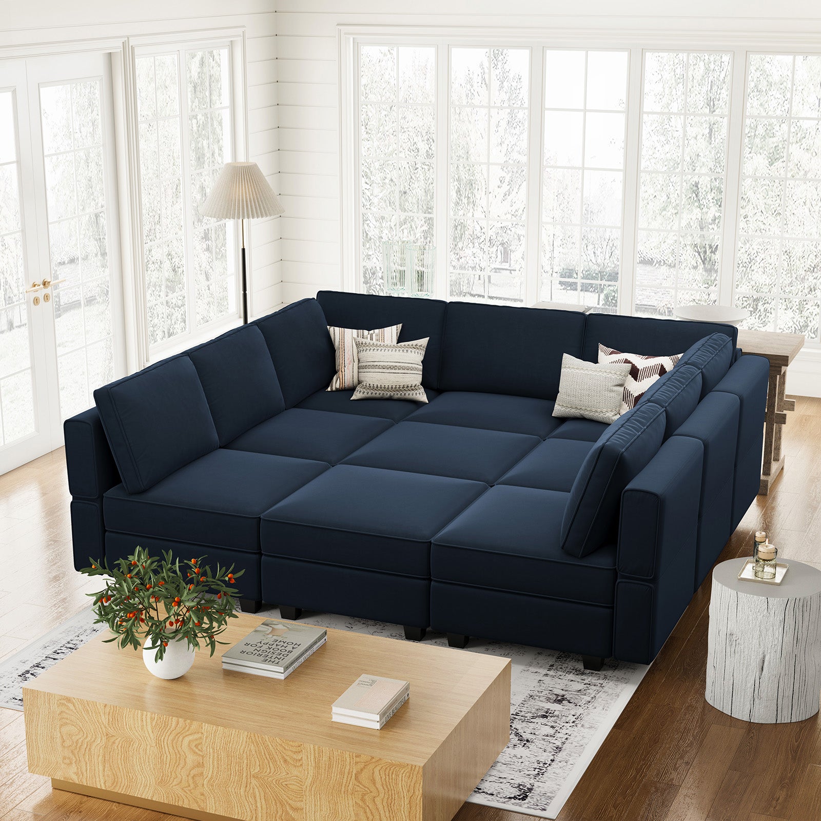 Belffin 9 Seats + 9 Sides Modular Velvet Sleeper Sofa with Storage Seat