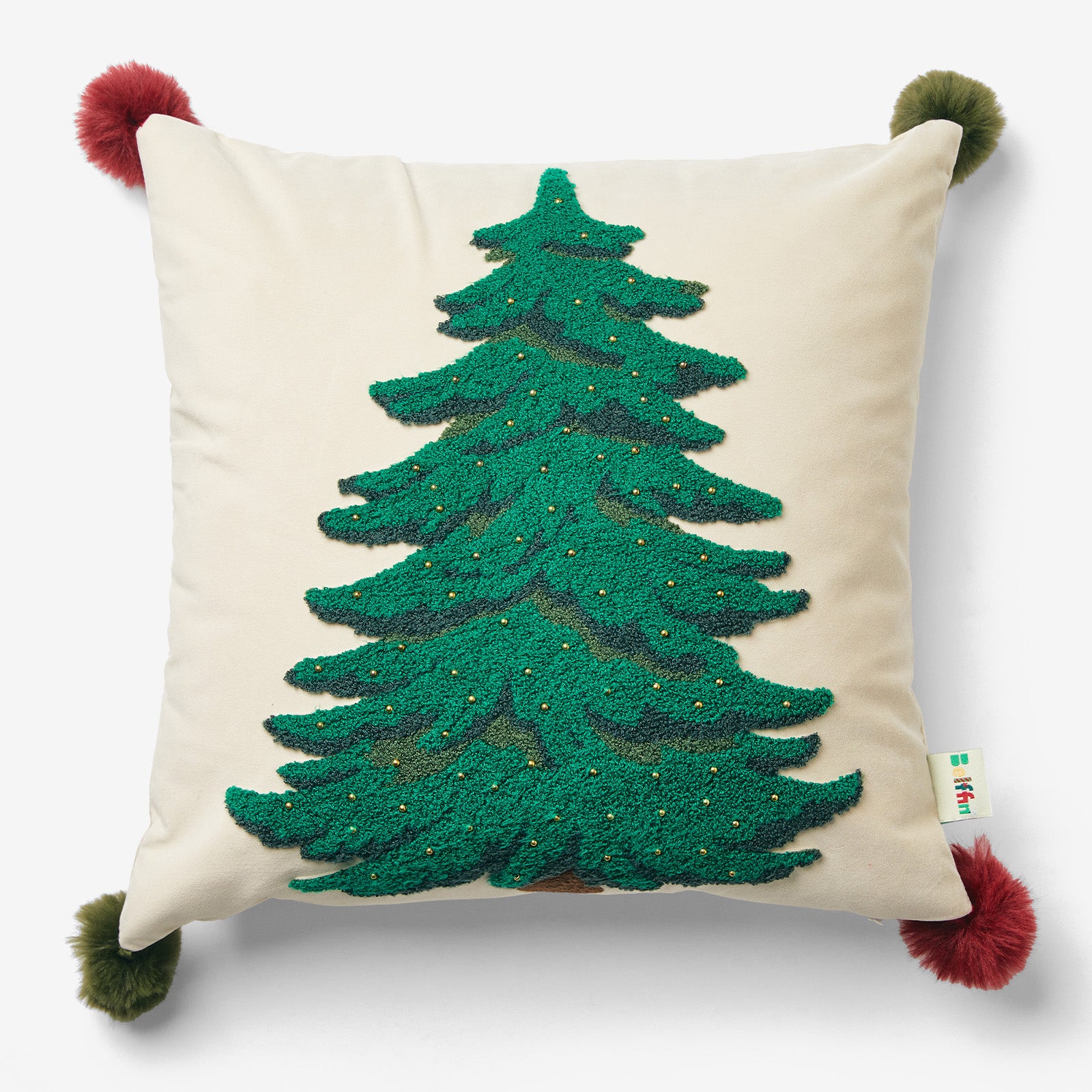 Belffin Glittering Christmas Tree Pillow with Pom-Poms - Set of 2