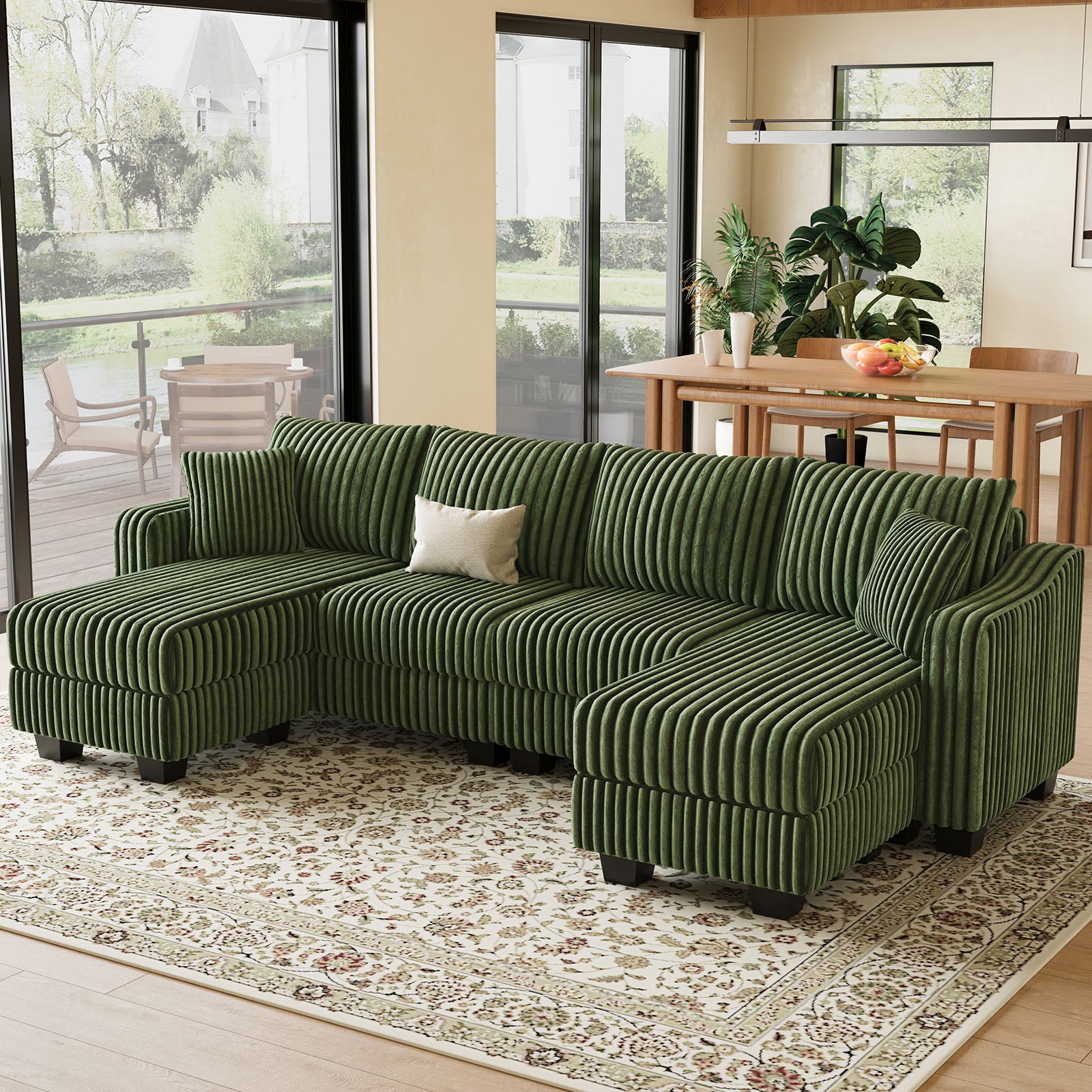 Olivewood-Green-/-Corduroy-4-Seats-U-Shaped-Sectional