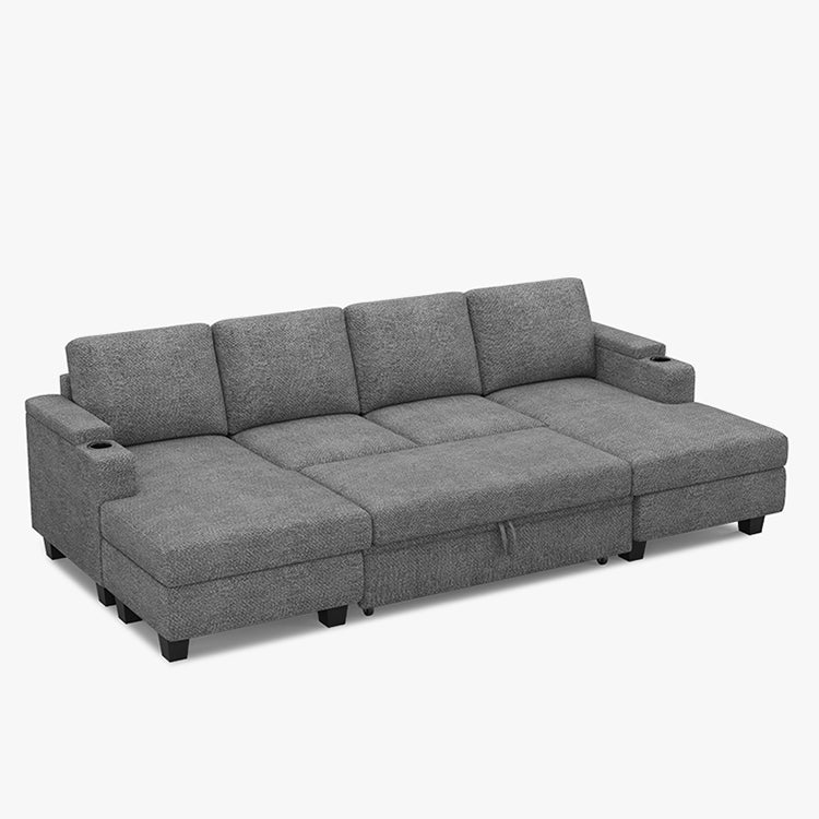 Belffin Modular 4 Seater Modular Chenille Pull-out  Sleeper Sofa with Storage Chaises