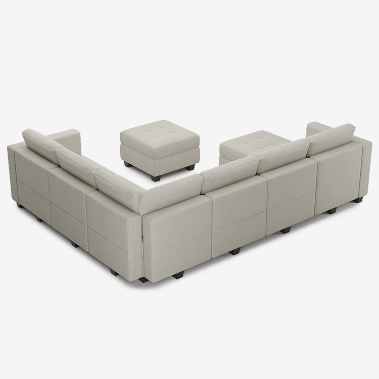 Belffin 7 Seats + 9 Sides Modular Velvet Tufted Sofa with Storage Seat and Ottoman