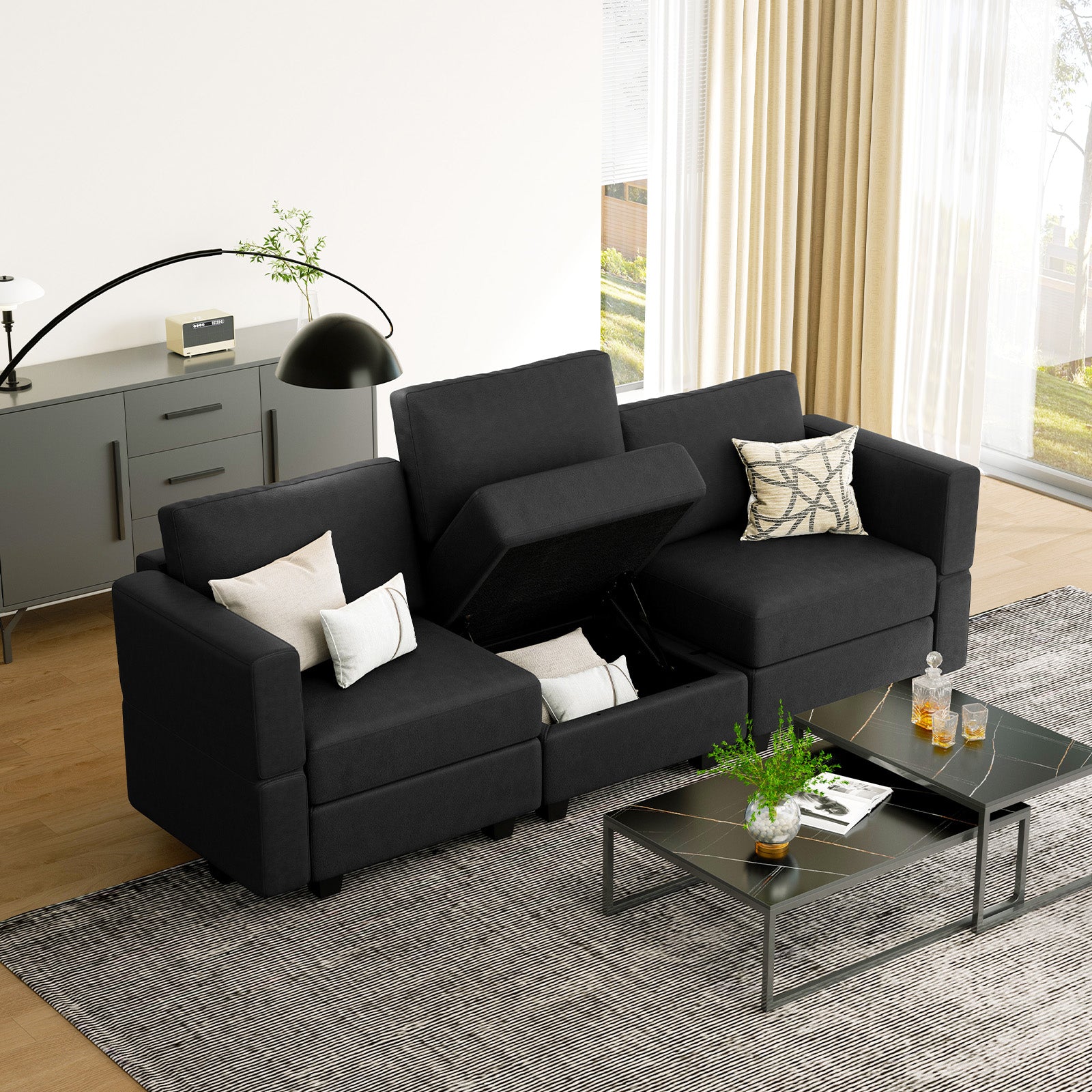 Belffin 3 Seats + 5 Sides Modular Leather Sofa with Storage Seat