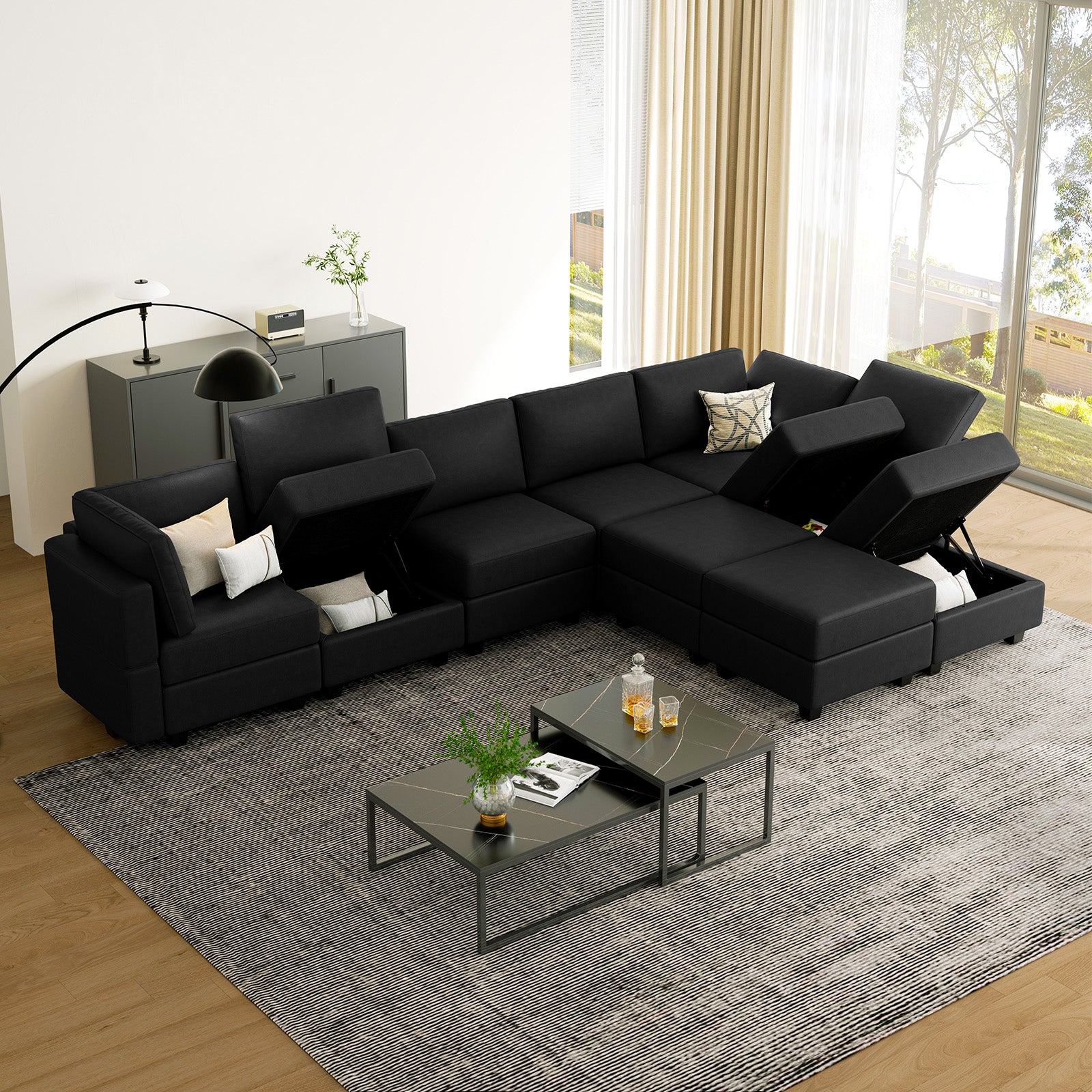 Belffin 9 Seats + 8 Sides Modular Leather Sofa with Storage Seat