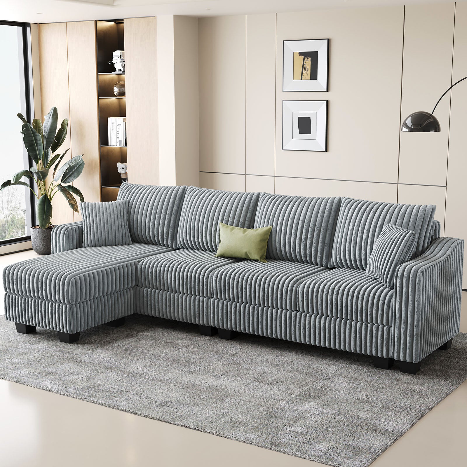 Frosted-Grey-/-Corduroy-4-Seats-L-Shaped-Sectional