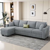 Frosted-Grey-/-Corduroy-4-Seats-L-Shaped-Sectional