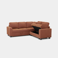 Caramel-Brown-/-Faux-Rabbit-Fur-Corduroy-5-Seat-L-Shaped-Pullout-Sectional