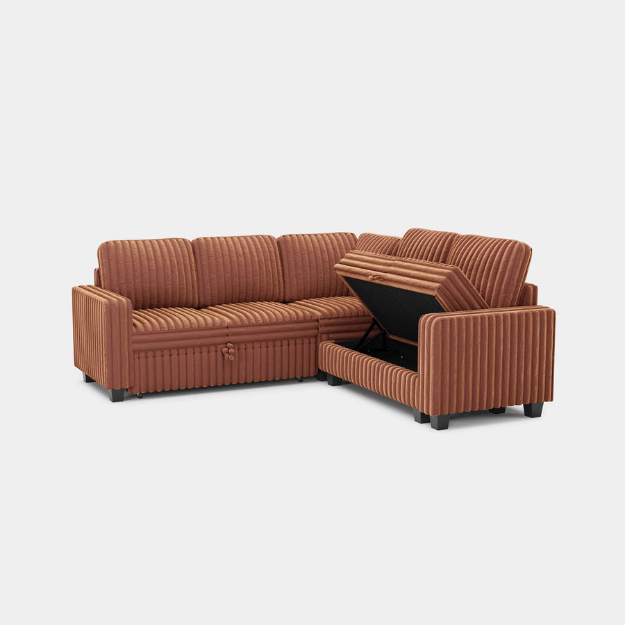 Caramel-Brown-/-Faux-Rabbit-Fur-Corduroy-5-Seat-L-Shaped-Pullout-Sectional