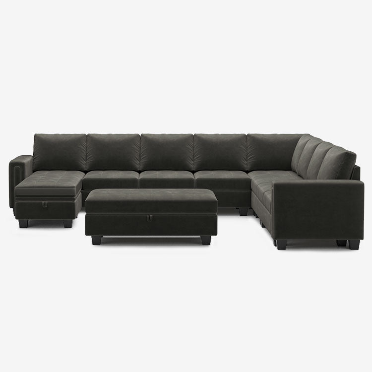 Belffin 9 Seats Modular Velvet Tufted Corner Sofa with Storage Ottoman