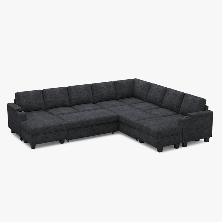 Belffin Modular 8 Seater Modular Chenille Pull-out  Sleeper Sofa with Storage Chaises