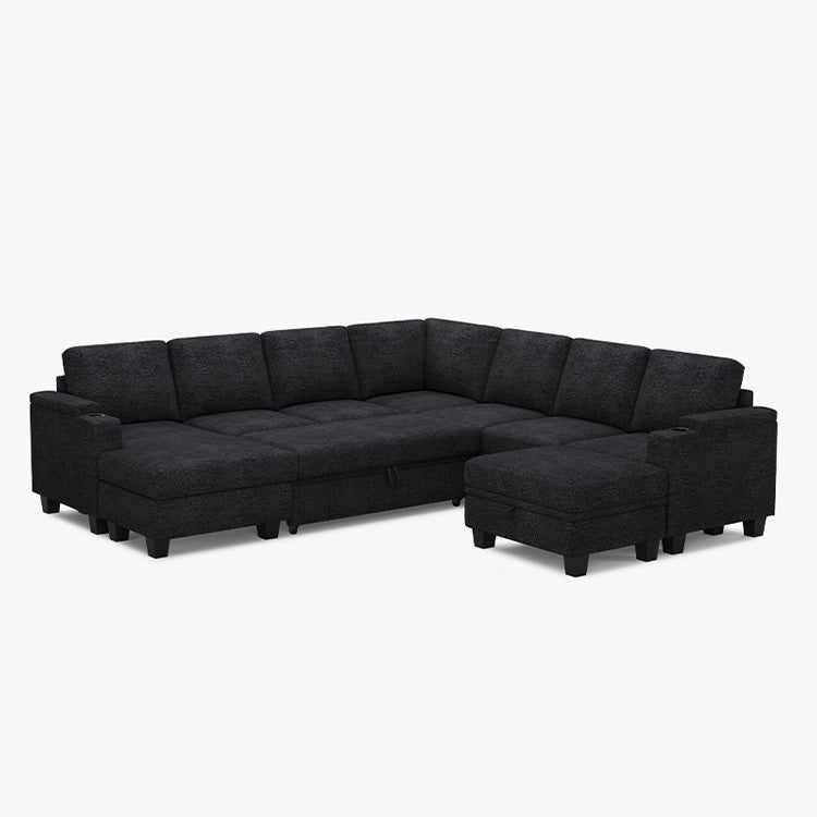 Belffin Modular 7 Seater Modular Chenille Pull-out  Sleeper Sofa with Storage Chaise