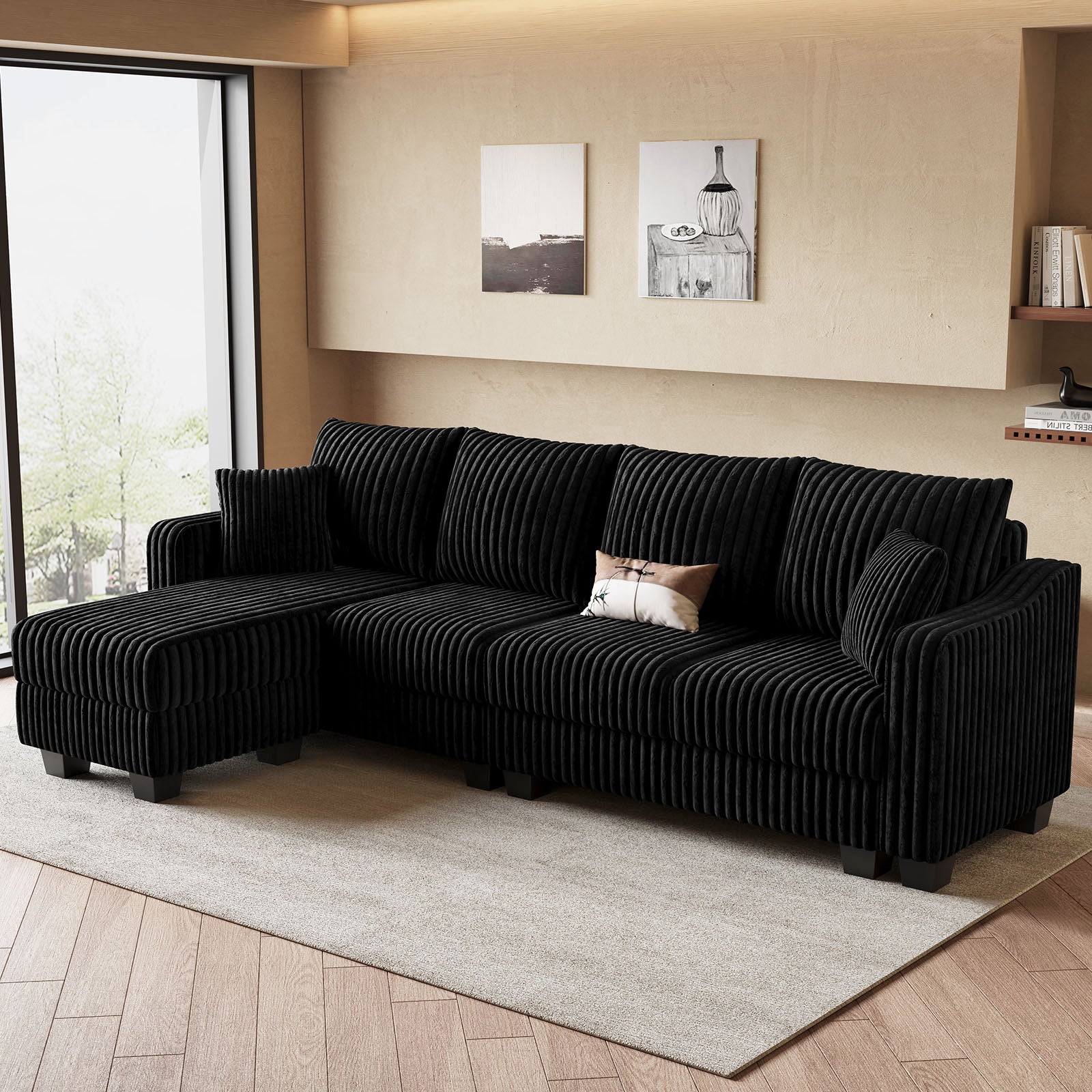 Obsidian-Black-/-Corduroy-4-Seats-L-Shaped-Sectional