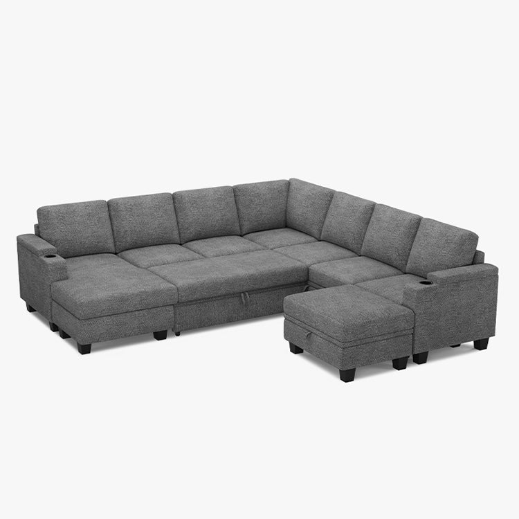 Belffin Modular 7 Seater Modular Chenille Pull-out  Sleeper Sofa with Storage Chaise