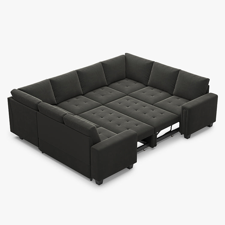 Belffin 8 Seats Modular Velvet Tufted Pull-out Sleeper Sofa