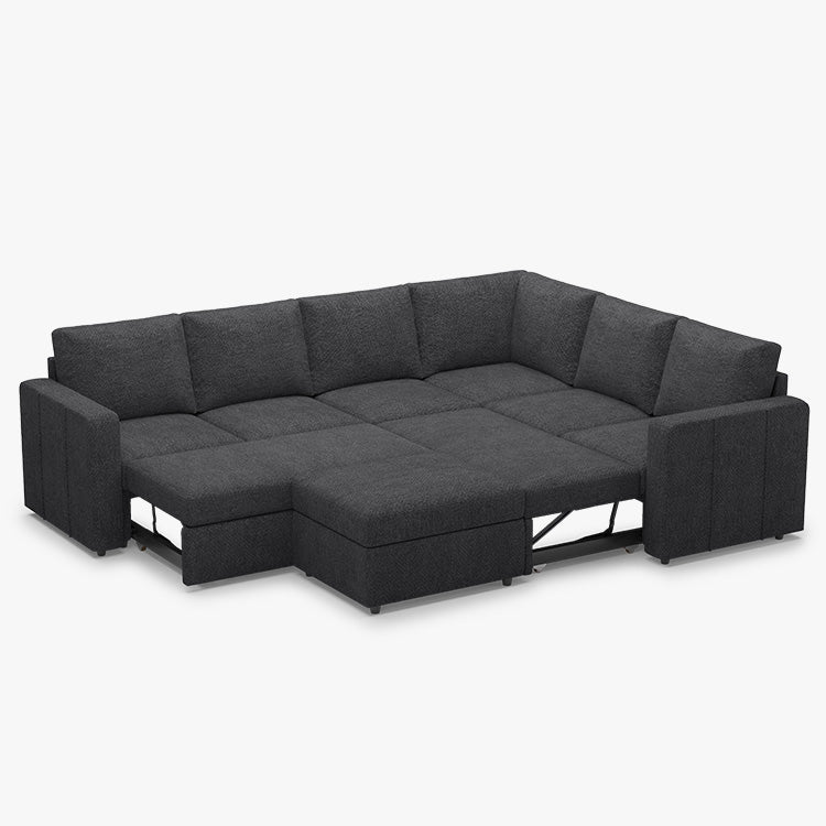 Belffin 6 Seats Modular Chenille Pull-out Sofa with Storage Ottoman