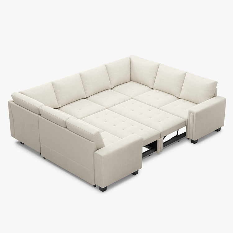 Belffin 8 Seats Modular Velvet Tufted Pull-out Sleeper Sofa