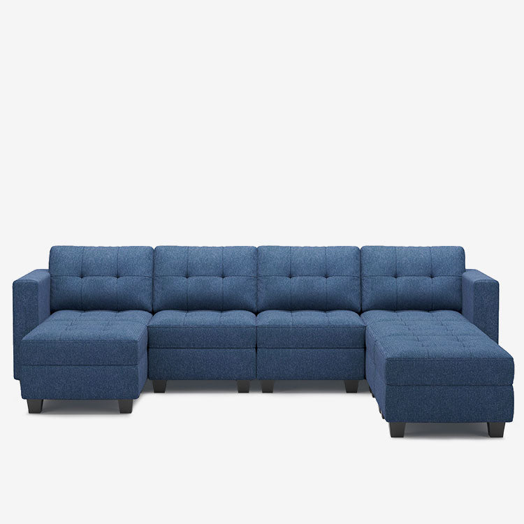 Prussian-Blue-/-Weave-7-Seat-U-Shaped-Open-Sectional