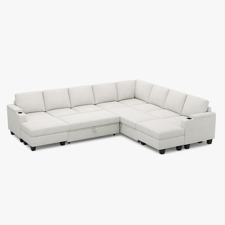 Belffin Modular 8 Seater Modular Chenille Pull-out  Sleeper Sofa with Storage Chaises