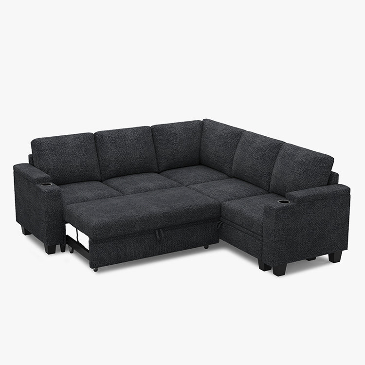 Belffin Modular 5 Seater Modular Chenille Pull-out  Sleeper Sofa with Storage Seats