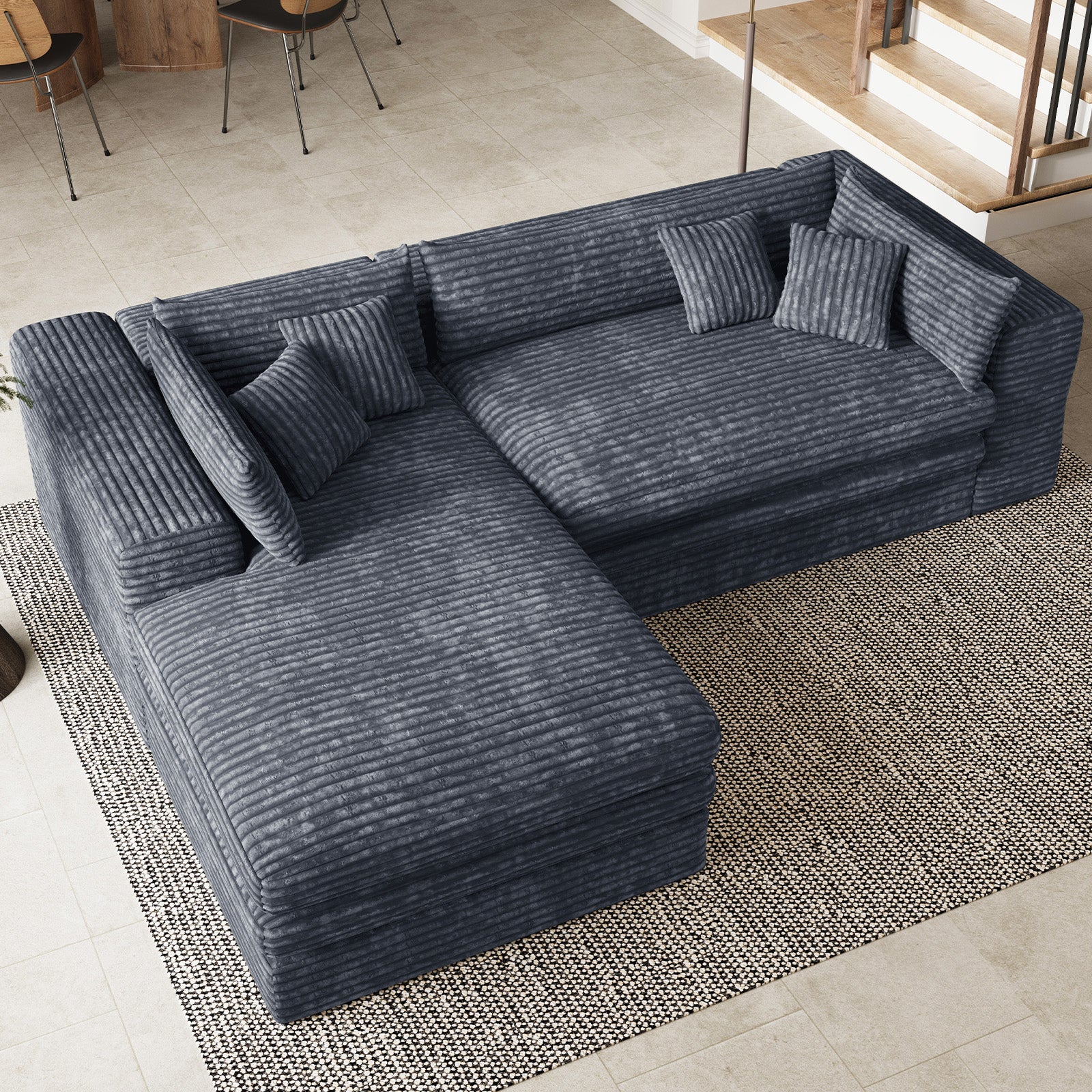 Pewter-Grey-/-Corduroy-Left-L-Shaped-Sectional