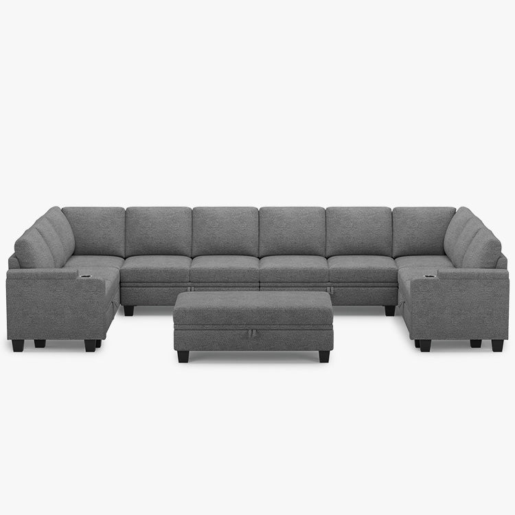 Belffin Modular 10 Seater Modular Chenille Sofa with Storage Ottoman