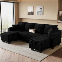 Obsidian-Black-/-Corduroy-4-Seats-U-Shaped-Sectional