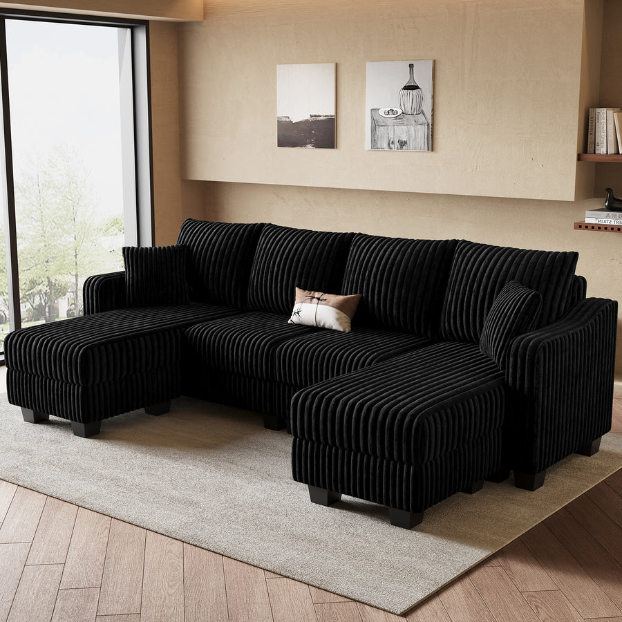 Obsidian-Black-/-Corduroy-4-Seats-U-Shaped-Sectional